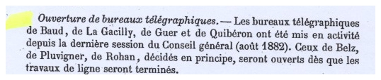 mise en activit&eacute; des bureaux telegraphique &agrave; la Gacilly
